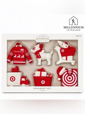 NEW! 2023 Target Wondershop Christmas Bullseye Theme 6pc Ceramic Ornament Set